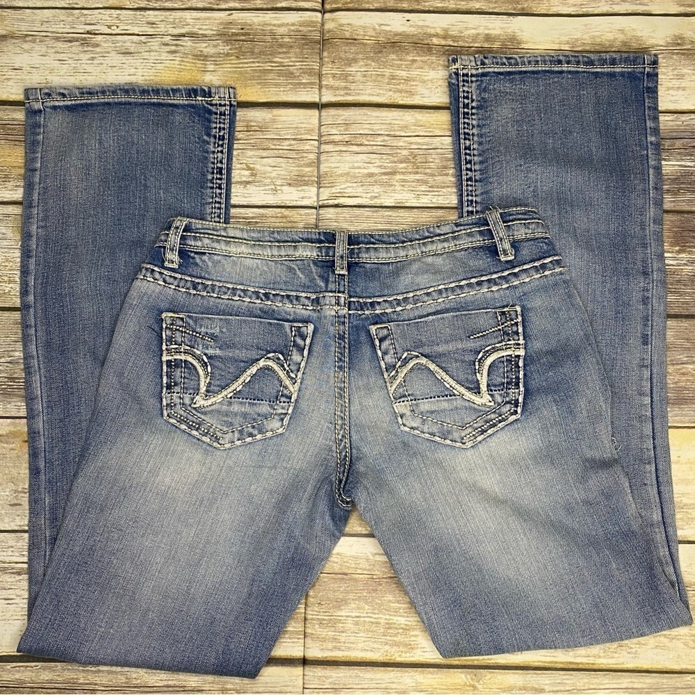 Vanilla Star Medium Wash Y2K Distressed‎ Flare Jeans Juniors Size 9 - Picture 5 of 11